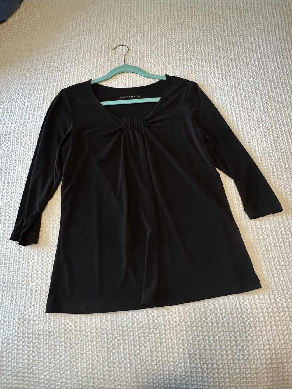 Susan Graver Black Women’s Twist-Front 3/4 Sleeve Top -